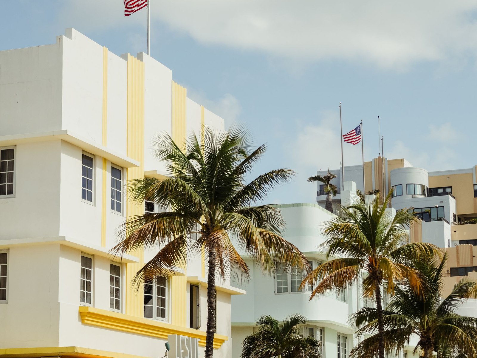 Art Deco buildings and palms in South Beach, minutes from the studio